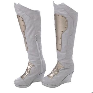 Stylish Women's White and Gold Knee-High Boots